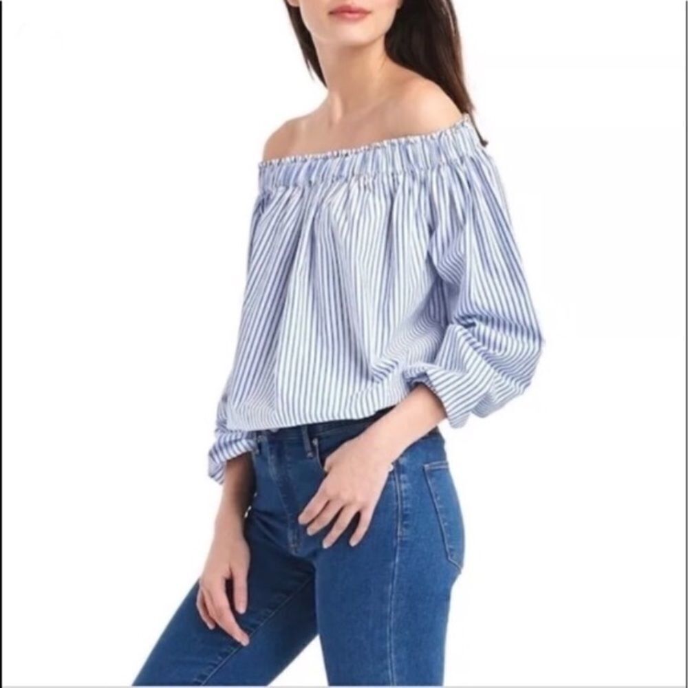 GAP Striped 3/4 Sleeve Off Shoulder Shirt Blouse Top Buttons Blue S